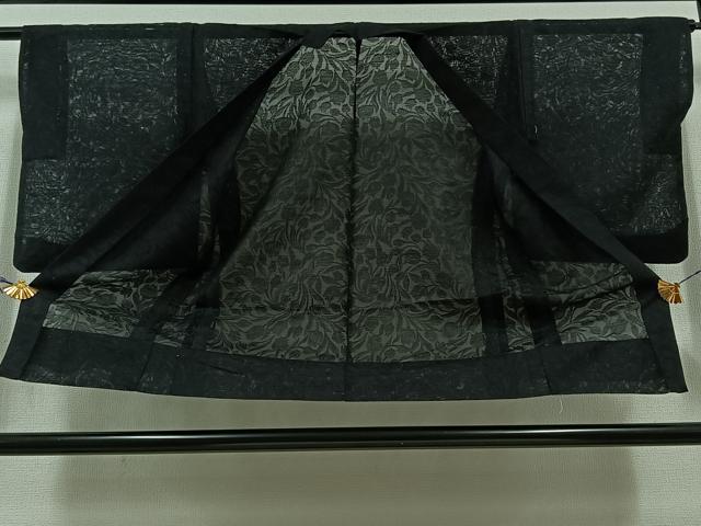 平和屋着物▽羽織 スリーシーズン 春夏秋 塵除け 草花地紋 暗黒色 正絹 逸品 AABD6442jh