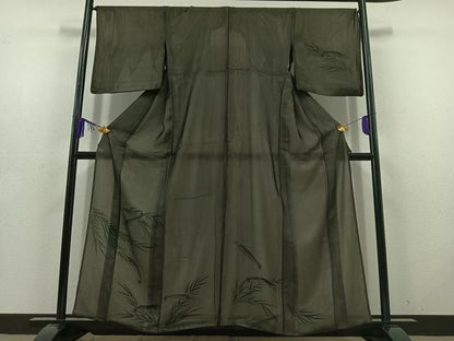 平和屋着物▽訪問着 紗袷 紗×絽 手描き 草葉文 海老 正絹 逸品 AABD6445jh