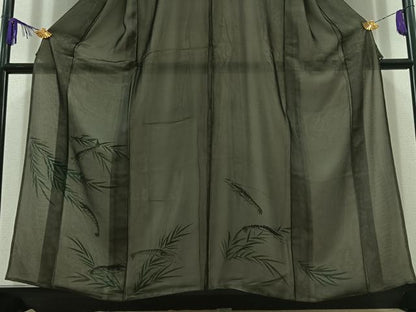 平和屋着物▽訪問着 紗袷 紗×絽 手描き 草葉文 海老 正絹 逸品 AABD6445jh