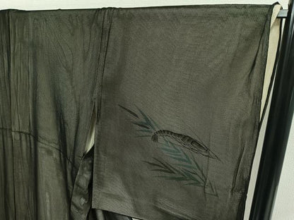平和屋着物▽訪問着 紗袷 紗×絽 手描き 草葉文 海老 正絹 逸品 AABD6445jh