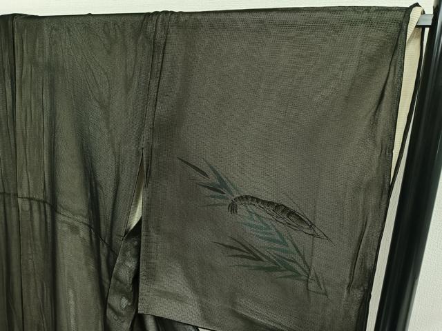 平和屋着物▽訪問着 紗袷 紗×絽 手描き 草葉文 海老 正絹 逸品 AABD6445jh