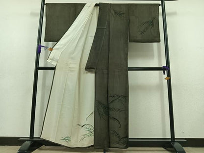 平和屋着物▽訪問着 紗袷 紗×絽 手描き 草葉文 海老 正絹 逸品 AABD6445jh