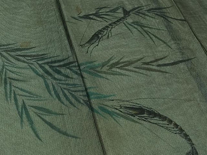 平和屋着物▽訪問着 紗袷 紗×絽 手描き 草葉文 海老 正絹 逸品 AABD6445jh