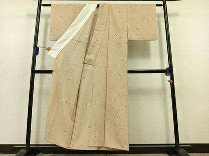 平和屋着物▽上質な小紋 単衣 草花文 正絹 逸品 AABD6446jh
