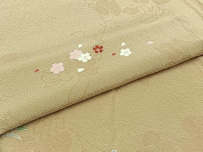 平和屋着物▽上質な小紋 単衣 草花文 正絹 逸品 AABD6446jh
