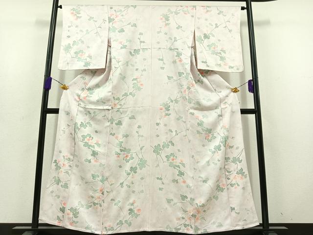 平和屋着物▽上質な小紋 単衣 草花文 正絹 逸品 AABD6447jh