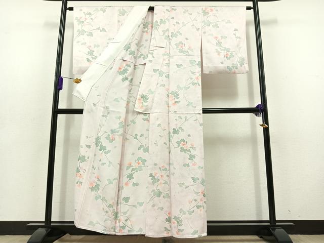 平和屋着物▽上質な小紋 単衣 草花文 正絹 逸品 AABD6447jh