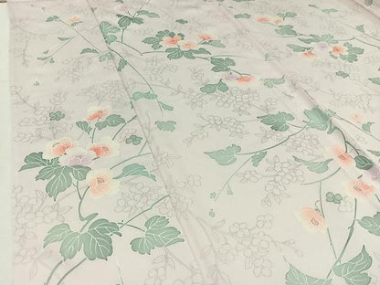 平和屋着物▽上質な小紋 単衣 草花文 正絹 逸品 AABD6447jh