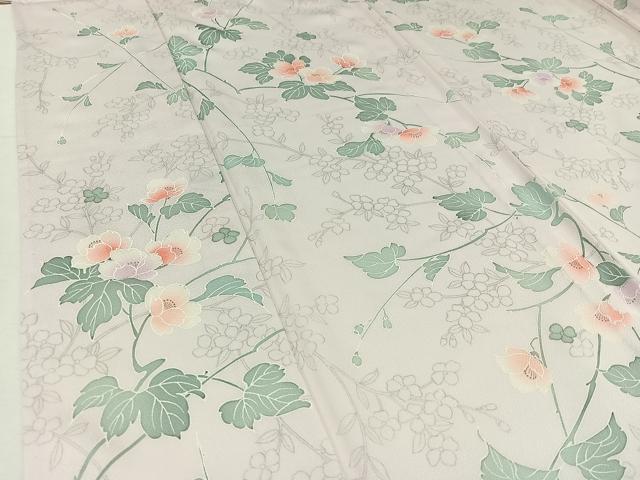 平和屋着物▽上質な小紋 単衣 草花文 正絹 逸品 AABD6447jh