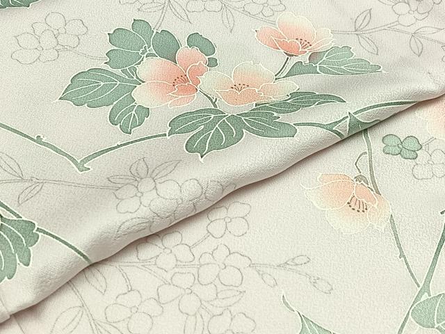 平和屋着物▽上質な小紋 単衣 草花文 正絹 逸品 AABD6447jh