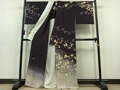 平和屋着物▽十日町友禅作家　阿部佳雪　訪問着　単衣　南天文　暈し染め　正絹　逸品　AABD6448jh