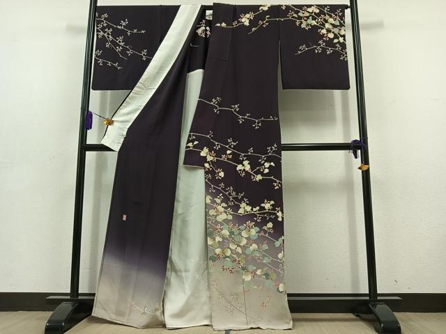 平和屋着物▽十日町友禅作家　阿部佳雪　訪問着　単衣　南天文　暈し染め　正絹　逸品　AABD6448jh