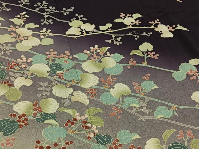 平和屋着物▽十日町友禅作家 阿部佳雪 訪問着 単衣 南天文
