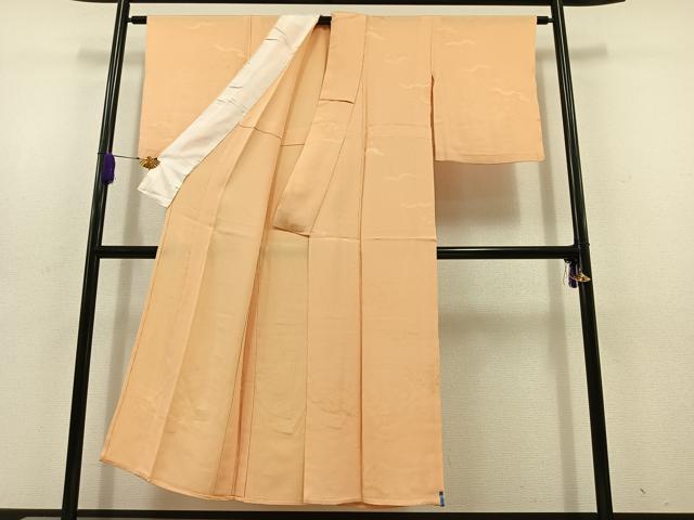 平和屋着物▽色無地 単衣 花籬地紋 雄黄色 洗える着物 AABD6453jh