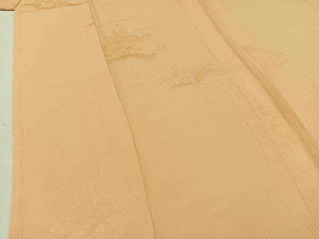 平和屋着物▽色無地 単衣 花籬地紋 雄黄色 洗える着物 AABD6453jh