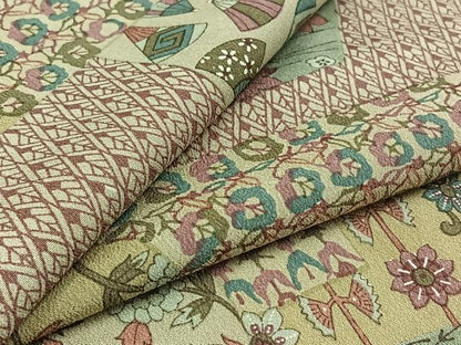 平和屋着物▽上質な小紋 単衣 横段花文 正絹 逸品 AABD6454jh