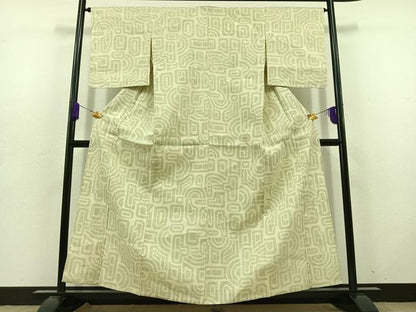 平和屋着物▽結城紬　単衣　80亀甲　幾何学文様　正絹　逸品　AABD6455jh