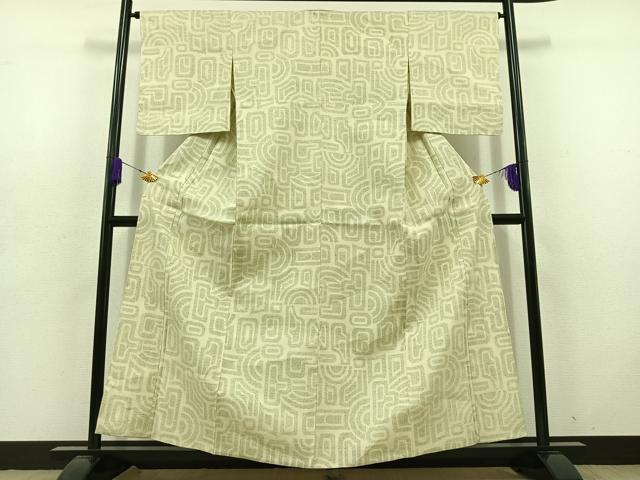平和屋着物▽結城紬　単衣　80亀甲　幾何学文様　正絹　逸品　AABD6455jh