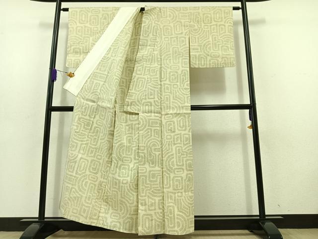 平和屋着物▽結城紬　単衣　80亀甲　幾何学文様　正絹　逸品　AABD6455jh