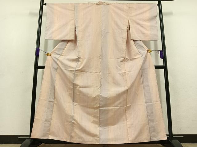 平和屋着物▽上質な紬 単衣 縞 正絹 逸品 AABD6456jh