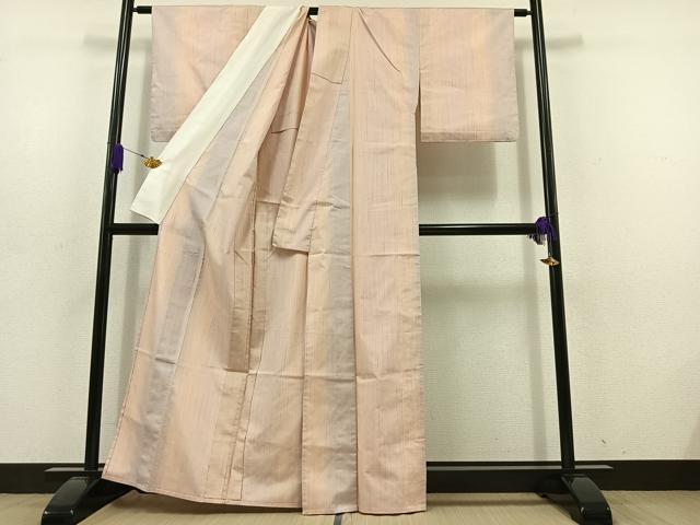 平和屋着物▽上質な紬 単衣 縞 正絹 逸品 AABD6456jh
