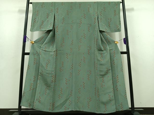平和屋着物▽上質な小紋　単衣　草花文　鬼しぼ縮緬　正絹　逸品　AABD6457jh