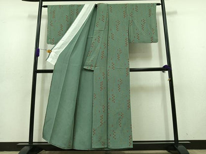 平和屋着物▽上質な小紋　単衣　草花文　鬼しぼ縮緬　正絹　逸品　AABD6457jh