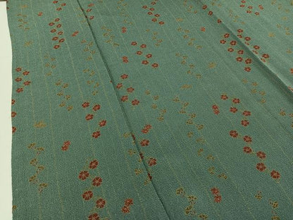 平和屋着物▽上質な小紋　単衣　草花文　鬼しぼ縮緬　正絹　逸品　AABD6457jh