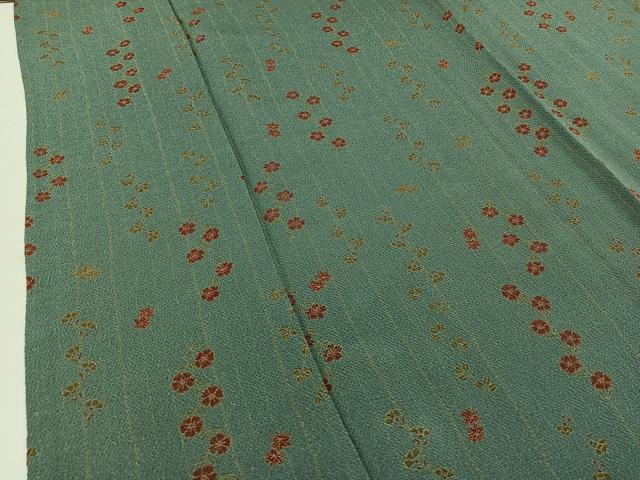 平和屋着物▽上質な小紋　単衣　草花文　鬼しぼ縮緬　正絹　逸品　AABD6457jh
