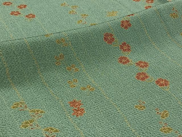 平和屋着物▽上質な小紋　単衣　草花文　鬼しぼ縮緬　正絹　逸品　AABD6457jh