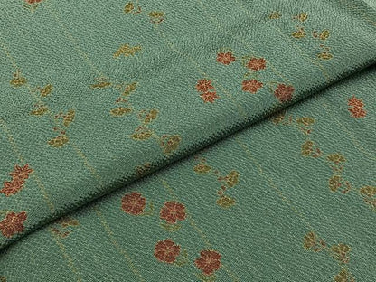 平和屋着物▽上質な小紋　単衣　草花文　鬼しぼ縮緬　正絹　逸品　AABD6457jh