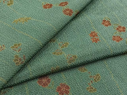 平和屋着物▽上質な小紋　単衣　草花文　鬼しぼ縮緬　正絹　逸品　AABD6457jh