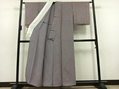 平和屋着物▽上質な小紋 単衣 草花文 鬼しぼ縮緬 正絹 逸品 AABD6458jh