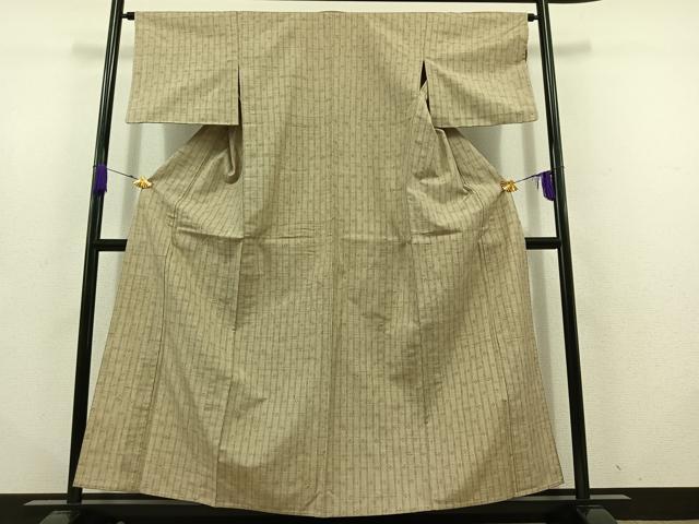平和屋着物▽上質な紬 単衣 縞 正絹 逸品 AABD6459jh