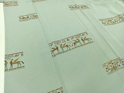 平和屋着物▽上質な小紋 単衣 壁画文様 正絹 逸品 AABD6463jh
