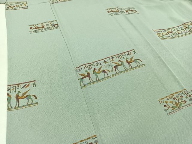 平和屋着物▽上質な小紋 単衣 壁画文様 正絹 逸品 AABD6463jh