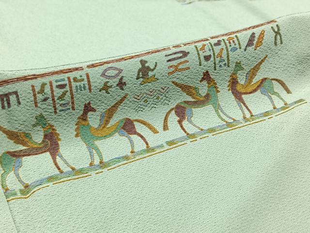 平和屋着物▽上質な小紋 単衣 壁画文様 正絹 逸品 AABD6463jh