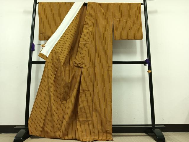 平和屋着物▽上質な紬　単衣　縞　正絹　逸品　AABD6465jh
