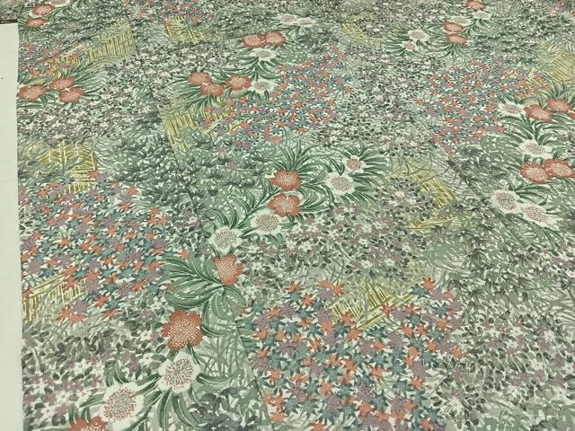 平和屋着物▽上質な小紋 単衣 手描き 草花文 ロング丈 正絹 逸品 AABD6466jh