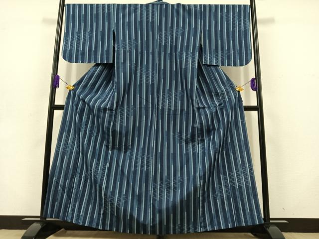 平和屋着物▽上質な紬 単衣 縞 正絹 逸品 AABD6468jh
