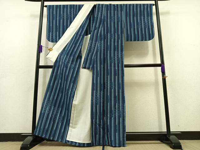 平和屋着物▽上質な紬 単衣 縞 正絹 逸品 AABD6468jh