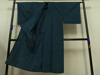 平和屋着物▽男性 紬 単衣 アンサンブル 青藍色 正絹 逸品 AABD6469jh