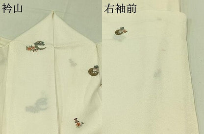 平和屋着物▽上質な小紋 単衣 総刺繍 花鳥文 梟 金糸 正絹 逸品 AABD6470jh