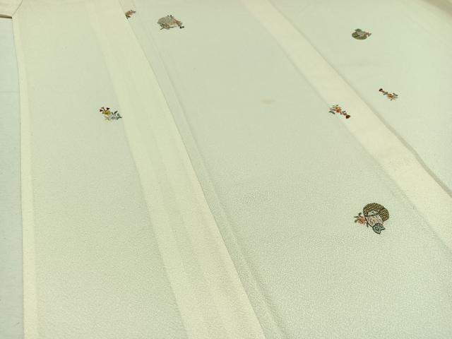 平和屋着物▽上質な小紋 単衣 総刺繍 花鳥文 梟 金糸 正絹 逸品 AABD6470jh