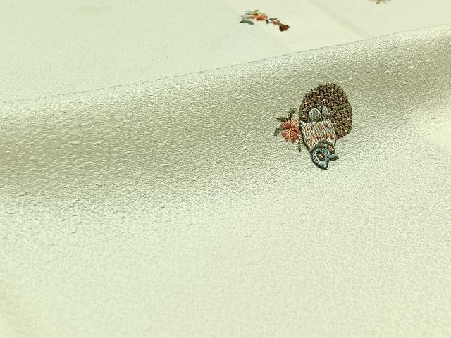 平和屋着物▽上質な小紋 単衣 総刺繍 花鳥文 梟 金糸 正絹 逸品 AABD6470jh