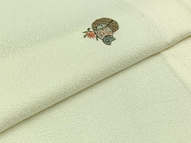 平和屋着物▽上質な小紋 単衣 総刺繍 花鳥文 梟 金糸 正絹 逸品 AABD6470jh