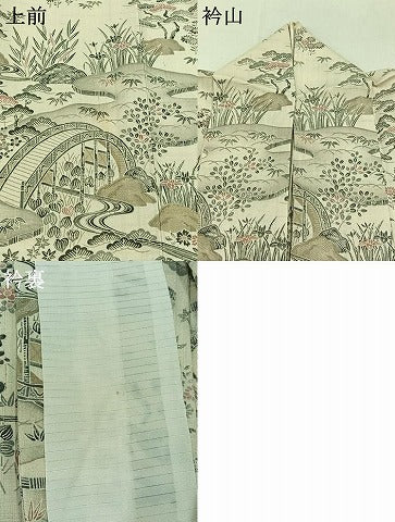 平和屋着物▽訪問着　単衣　紬地　風景花文　正絹　逸品　AABD6471jh 平和屋着物▽訪問着 単衣 紬地 風景花文 正絹 逸品 AABD6471jh
