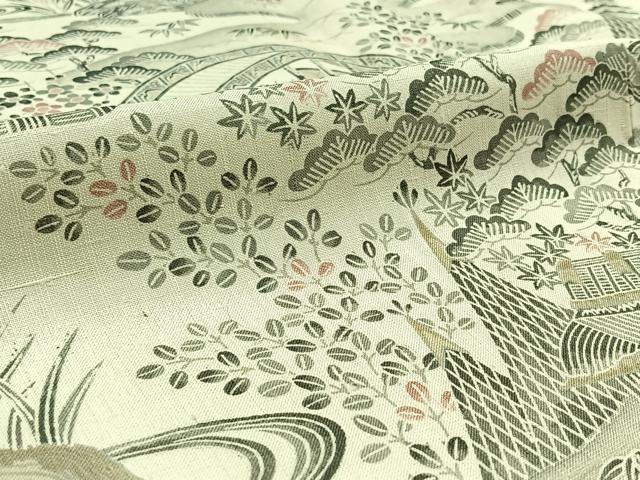 平和屋着物▽訪問着　単衣　紬地　風景花文　正絹　逸品　AABD6471jh 平和屋着物▽訪問着 単衣 紬地 風景花文 正絹 逸品 AABD6471jh
