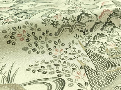 平和屋着物▽訪問着　単衣　紬地　風景花文　正絹　逸品　AABD6471jh