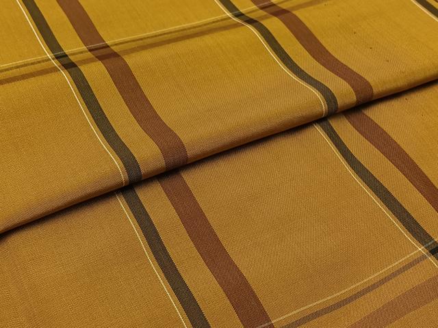 平和屋着物▽本場黄八丈 平織 紬 単衣 格子 証紙付き 正絹 逸品